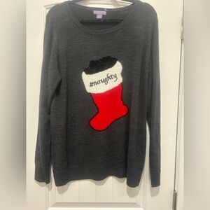 Laura Scott Charcoal Sweater with Festive Red and White Stocking